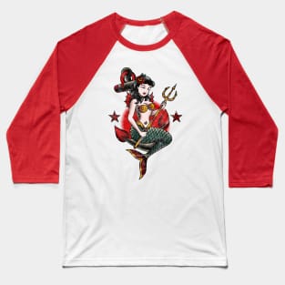 Distressed American Traditional Nautical Mermaid Baseball T-Shirt